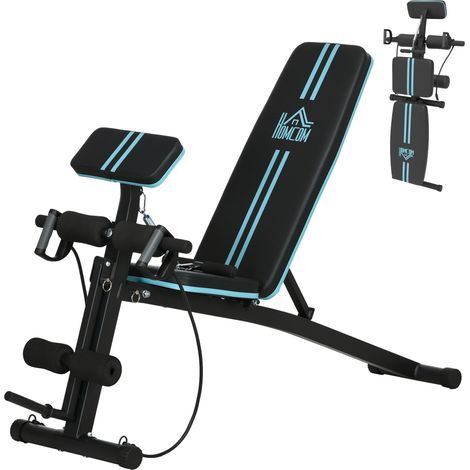 HOMCOM Panca Fitness Inclinata Panca Multifunzione per Addominali Nero e Blu (1/5)