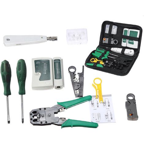 Pair - Testeur de câbles réseau LAN 9 en 1, pince à sertir, Kit d'outils manuels Cat5 RJ45 RJ11 RJ12, dénudage pour tester les connecteurs Ethernet (1/5)