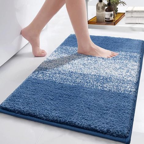 Tappetino da bagno 80 x 120 cm, antiscivolo, lavabile in lavatrice, in microfibra, assorbente, morbido, blu. (1/5)