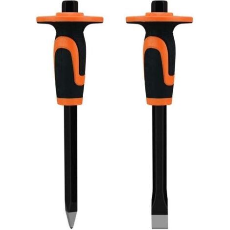 2 Pièces Outils de coupe de Maçon, XU, Burin Kit complet de Ciseaux Durables avec Protecteurs pour Béton, Briques et Pierres : Comprend des Ciseaux pour Briques, Burin de Maçon Plat - (1/4)