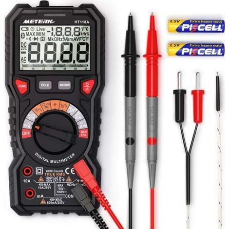 Multimètre, Testeur Electrique, METERK Avancé TRMS 6000 Points/Ampèremètre/Voltmètre/Ohmmètre/Ecran LCD Rétroéclairé