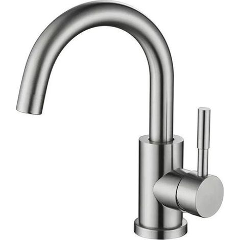 360° schwenkbare Waschtischarmatur, hohe Einhebel-Badarmatur, Warm- und Kaltwasseranschluss, abnehmbarer Strahlregler, klassische Chromoberfläche, 60 cm Schlauch (1/4)