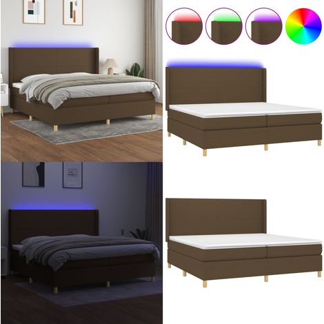 Sommier à lattes de lit matelas et LED Marron foncé 200x200 cm - Sommier Tapissier - Lit Avec Led - Matelas À Ressorts Ensachés - Têted Lit Ajustable - Éclairage Led - Home & Living (1/5)