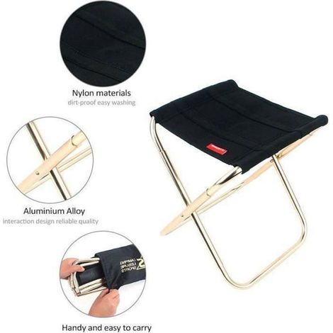 Tabouret Pliant - - Portable - Ultra Léger - Aluminium - Sac de Rangement (1/5)