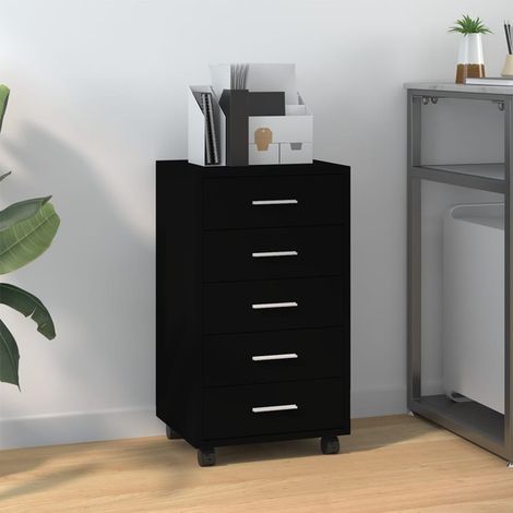 Armoire à tiroirs, Armoire de rangement, Meuble de rangement moderne avec roulettes Noir Bois d'ingénierie LKOWF47940 (1/5)