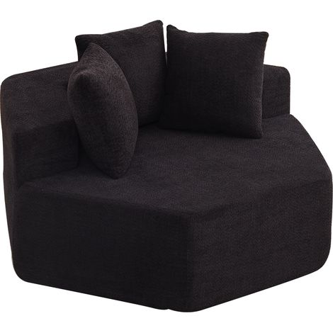 Poltrona singola modulare esagonale nera in ciniglia con 3 cuscini 138 x 122 x 76 cm (1/5)