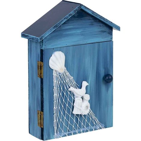 Caja de llaves de madera azul 16x5.5x20h cm