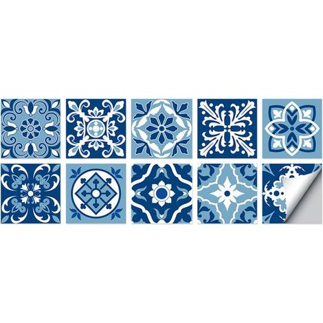 Juego de 10 pegatinas autoadhesivas para azulejos 10 x 10 cm, pegatinas azulejos PVC impermeables, papel tapiz decorativo pared resistente aceite (1/5)
