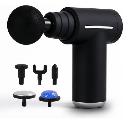 Pistolet de massage avec fonction chauffante, appareil de massage électrique, mini pistolet de massage avec chaleur et froid, 6 niveaux et 6 têtes, rechargeable USB-C, ultra silencieux 3200 tr/min (1/5)