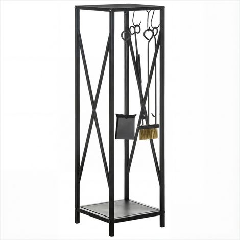 Porte-bûches avec serviteur de cheminée et Métal Noir (1/5)