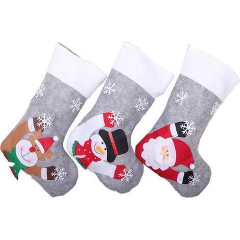 Lot de 3 chaussettes de Noël à LED, motif Père Noël, bonhomme de neige, renne, décoration suspendue pour sapin, cheminée, jardin (1/5)