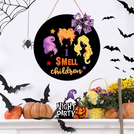 Panneau de porte en bois à suspendre pour Halloween, idéal pour décorer la maison ou l'extérieur avec une sorcière. Décoration murale extérieure pour la maison ou le jardin. (1/3)
