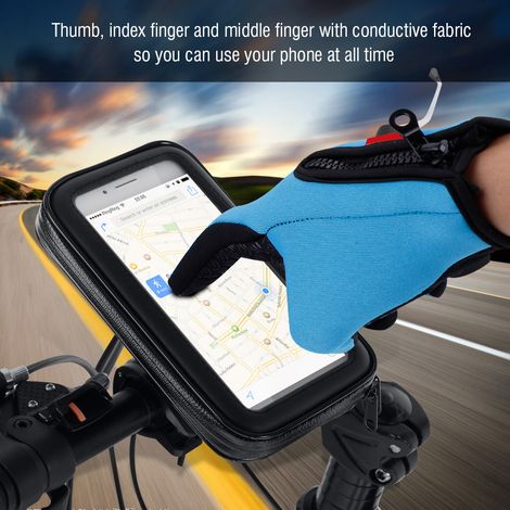 Gants de vélo hiver polaire épais, entièrement doublés, compatibles écran tactile et protection vent (Bleu lac, Taille L)