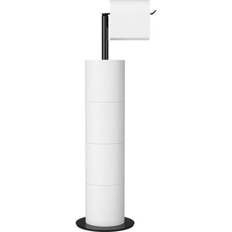 Toilettenpapierrollenhalter – Edelstahlständer – Zusammenklappbar und freistehend – Für Bad und Küche – Schwarz – 17 x 17 x 59 cm (1/5)