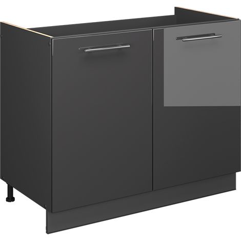 Mobile lavello cucina Fame-Line, Antracite lucido/Antracite, 100 cm senza piano di lavoro, Vicco