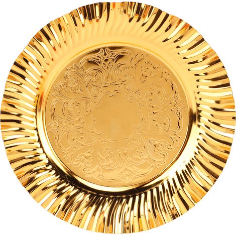 Ce plateau rond doré de 20 cm, avec sa forme d'éventail ondulée et sa construction en acier inoxydable doré, est un choix idéal pour les fêtes, les mariages et la décoration intérieure. (1/5)