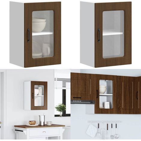 vidaXL Küchen-Hängeschrank mit Glastür Kalmar Braun Eichen-Optik (1/5)