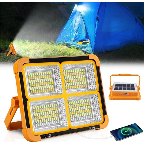 Wiederaufladbarer LED-Flutlicht, 200 W LED-Baustrahler, 4 Modi, LED-USB, wasserdichte Baulampe, tragbare Arbeitsleuchte mit Solarpanel für Camping, Wartung, Garage, Werkstatt (1/5)