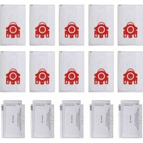 3D Efficiency FJM Sac Filtre Aspirateur pour HyClean Miele - y'a 10 Sacs,5 tampons filtrants - 209077 Rouge (1/4)