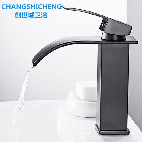Factory direct price waterfall all-copper countertop basin washbasin hand basin sink sink hot and cold water faucet bathroom cabinet toilet faucet -- black model without pipe