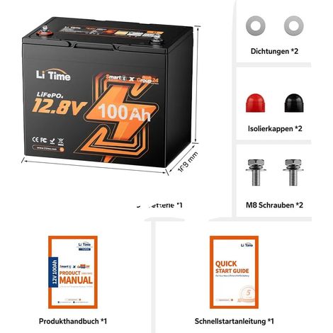 Batterie Lithium, Capacité 100Ah, Connectivité Bluetooth, noir (1/5)