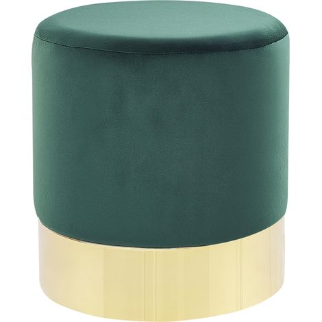 Puf de terciopelo verde oscuro dorado 39 cm reposapiés glamour moderno Sophia