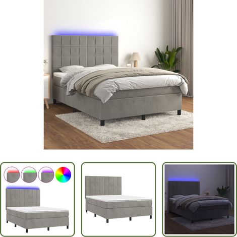 Matratze -  Boxspringbett mit Matratze & LED Hellgrau 140x190 cm Samt (1/5)