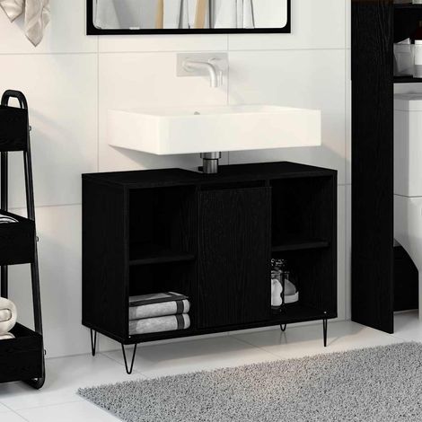 Badezimmerschrank mit Tür Schwarz 80 x 33 x 60 cm Holzwerkstoff