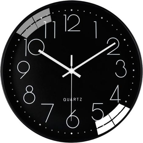 Reloj de pared redondo - Reloj analógico moderno - Funciona con pilas y silencioso - 1 unidad - Para interiores - Negro (1/4)