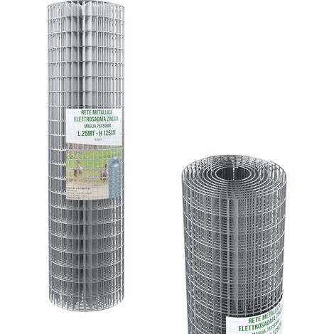Rotolo Rete Metallica Per Recinzioni 25 M Zincata Elettrosaldata Rigida Maglia 75 x 50 mm Per Giardino Orto Piante Spazi Esterni (125 Cm) (1/4)
