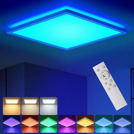 Plafonnier LED encastré RGB avec télécommande intensité variable 3 000 K 6 500 panneau lumineux carré moderne 12 pouces 24 W Blanc (1/4)