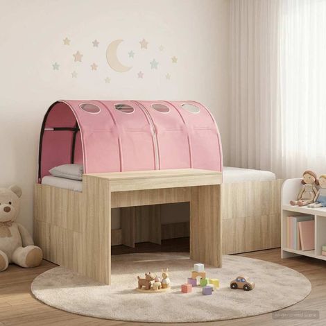 Lit enfant avec tunnel et bureau intégré 3 pièces, bois d’ingénierie, chêne sonoma et rose - PANGIVO (1/5)