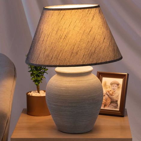 Lampada da Tavolo Lume Comodino Ceramica Tessuto Grigio Design Moderno Abatjour (1/5)