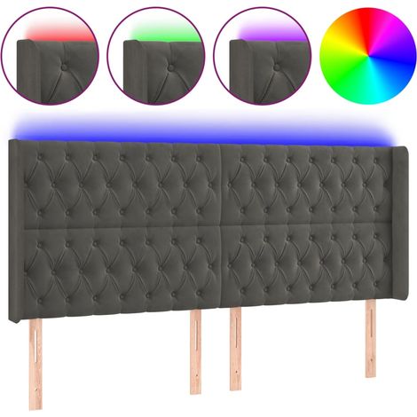 Testiera Testata del letto a LED Grigio Scuro 183x16x118/128cm inTessuto (1/4)
