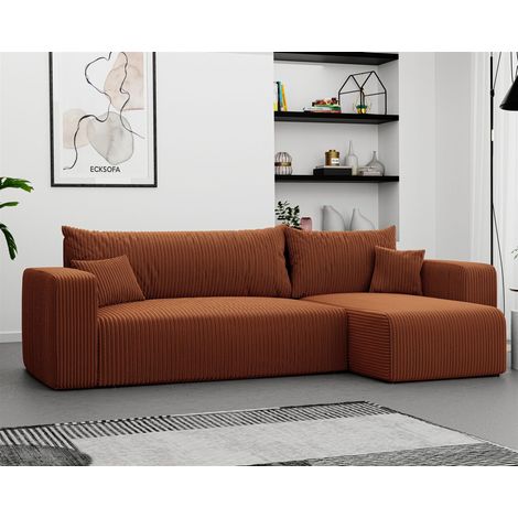 Ecksofa mit Schlaffunktion Sofa LUNA Stoff Poso Rostbraun Ottomane Rechts