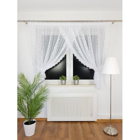 Tenda pronta all'uso in voile ricamato 400x160 cm - bianca (1/5)