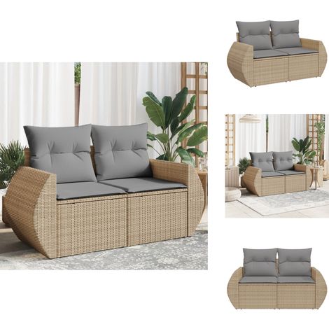 Canapé de jardin avec coussins 2 places beige résine tressée - Canapé De Jardin - Meuble De Jardin - Salon De Jardin - Résine Tressée - Rotin Artificiel (1/5)