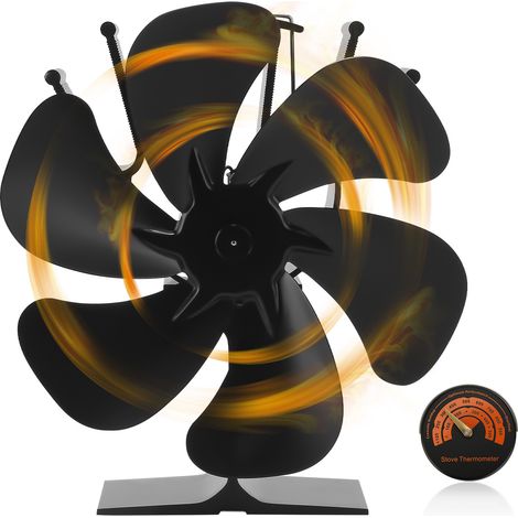 TolleTour Ventilatore per camino a 6 pale con termometro, funzionamento termico silenzioso, per stufe a legna e a pellet (1/5)