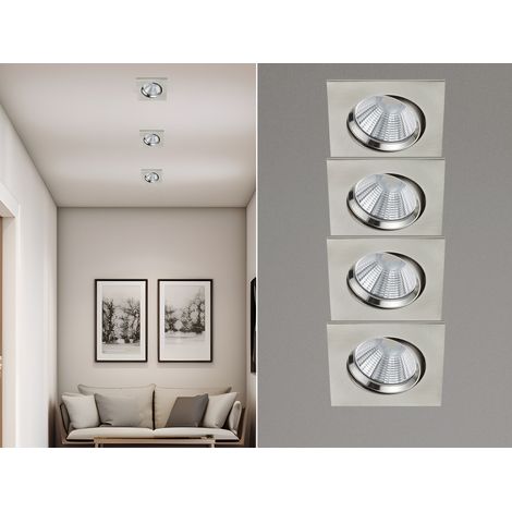 Eckige LED Einbaustrahler Decke im 4er Set schwenkbar dimmbar Nickel matt 5,5W (1/5)
