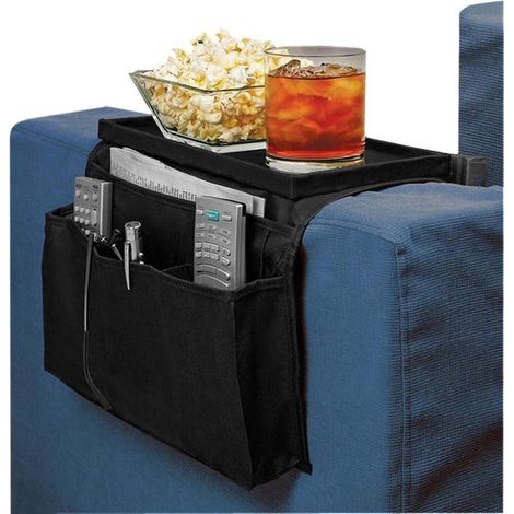 Sac de Rangement en Tissu Oxford Noir - Organisateur d'accoudoir - Pliable avec Poches - 1 pièce - Convient pour canapé et Fauteuil (1/3)