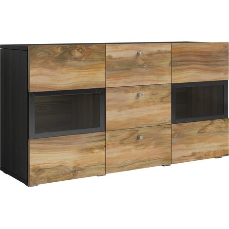 Cómoda Serodeu 101, Nogal + Marrón oscuro, Con cajones y puertas, Número de cajones: 3, 70x132x39cm