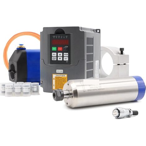Kit de moteur de broche sans balais CNC 2.2kw ER20 D80 broche refroidie à l'eau type de balle bois/pierre moteur de broche de refroidissement par eau de travail ( Color : HY VFD Normal , Size : Steel (1/5)