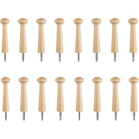 Lot de 16 Crochets Muraux en Bois Massif Naturel – Patères à Visser 21x69 mm – Idéals Entrée, Cuisine, Salle de Bain – Style Rustique (1/5)