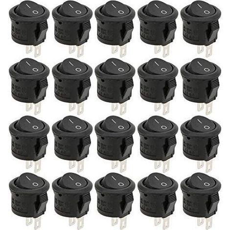 Lot 20 interrupteurs à bascule ronds – 50VAC / 6A 125VAC – noirs – marche/arrêt 2 broches – mini bateau commutateur SPST (1/5)