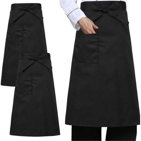2PCS Tablier demi-taille professionnel en polyester – résistant, lavable en machine avec poche pratique – Idéal pour la restauration, café, hôtel et cuisine – 70 x 70 cm, Noir (1/5)