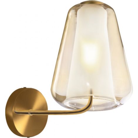 Applique moderna top light double skin 1176 a gamma e27 led vetro lampada parete, vetro ambra, finitura metallo ottone satinato