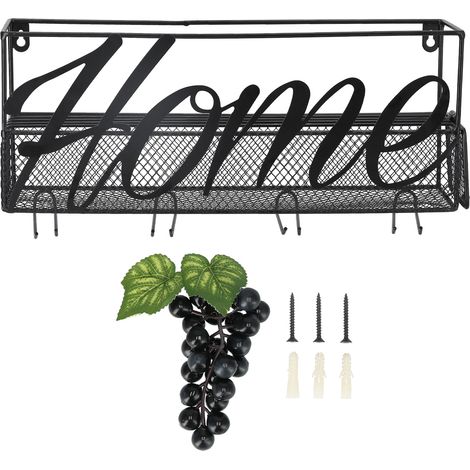 Étagère à vin murale Noir Fer et plastique Support 4 verres Gain de place Cuisine Salle à manger Design moderne robuste (1/5)