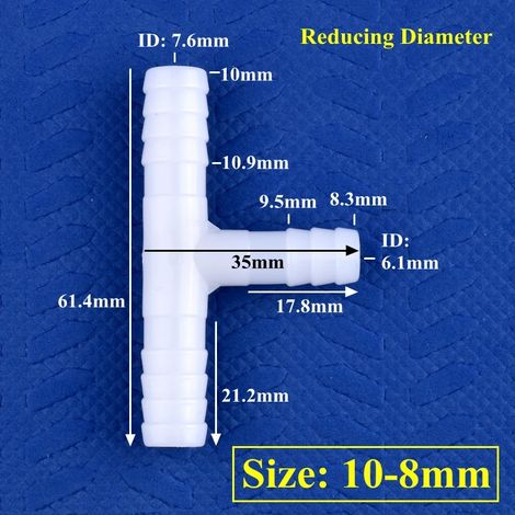 (Réducteur en T 10-8 mm - 50 pièces) Raccord en T blanc en PE, adaptateur pour réservoir d'aquarium, tuyau de pompe à air, raccords Pagode, raccords pour tuyau d'irrigation de jardin (1/5)