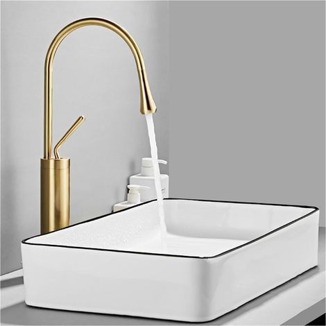 AIDUCHO Mitigeur Lavabo Col de Cygne Robinet Lavabo Salle de Bain Rotation 360° Robinet Monotrou Laiton Doré Brossé (1/5)