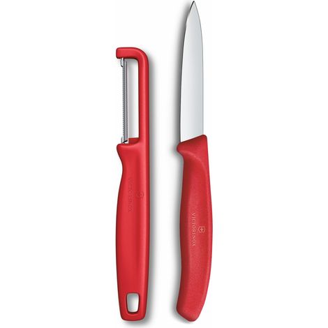Victorinox Swiss Classic Set di coltelli per verdure con pelapatate, per verdura e frutta, 2 pezzi, Lama extra affilata, Rosso (1/3)